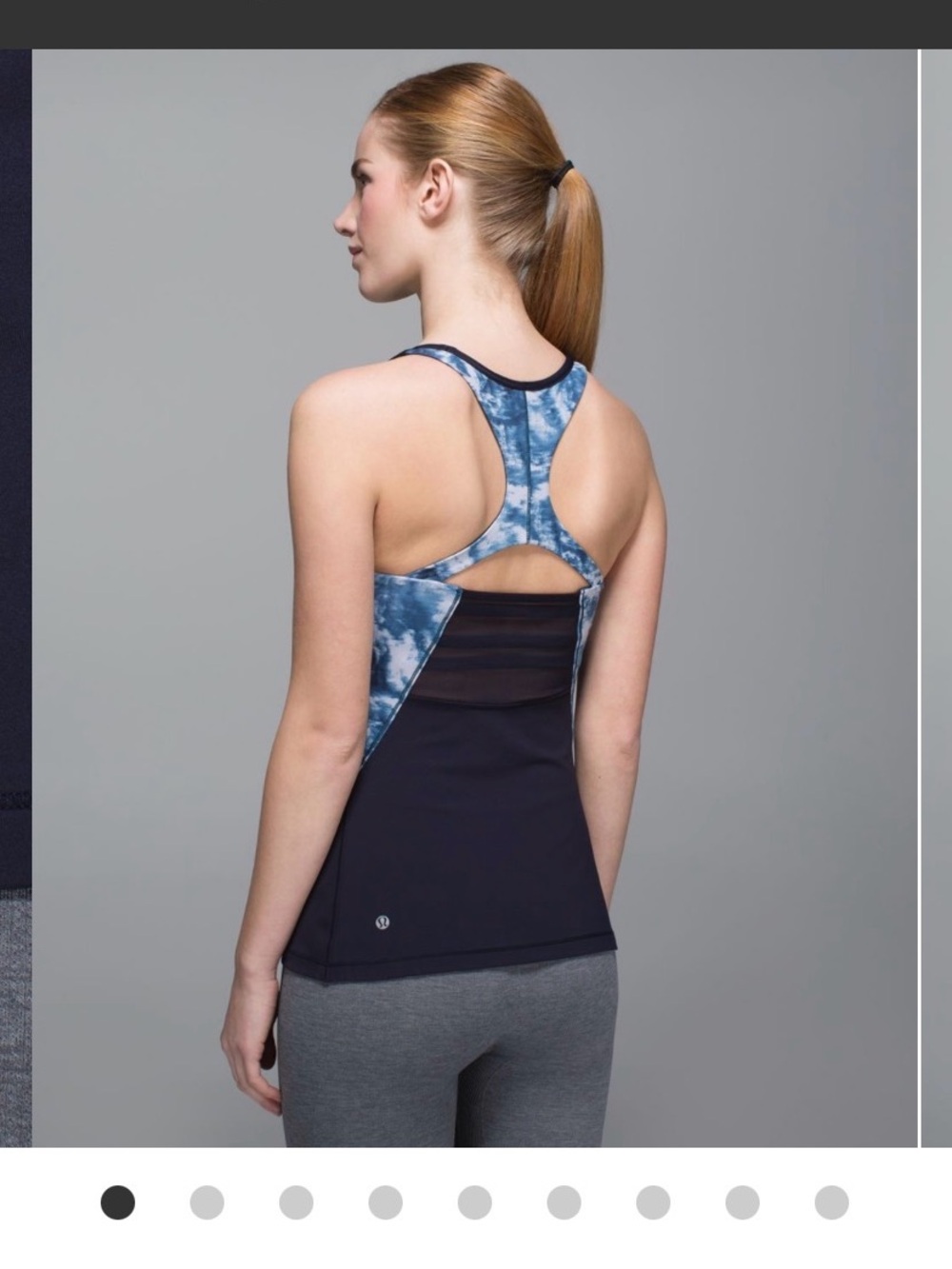 Lululemon sz 6 Mesh With Me Tank, Naval Blue, Sea Side Silver Fox, Alberta Lake
